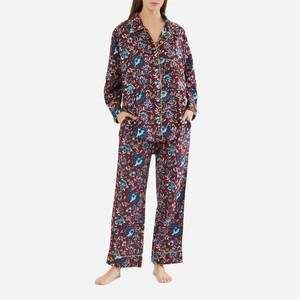 NEW FOLKLOORE lightweight cotton floral long pj set in burgundy / petrol blue